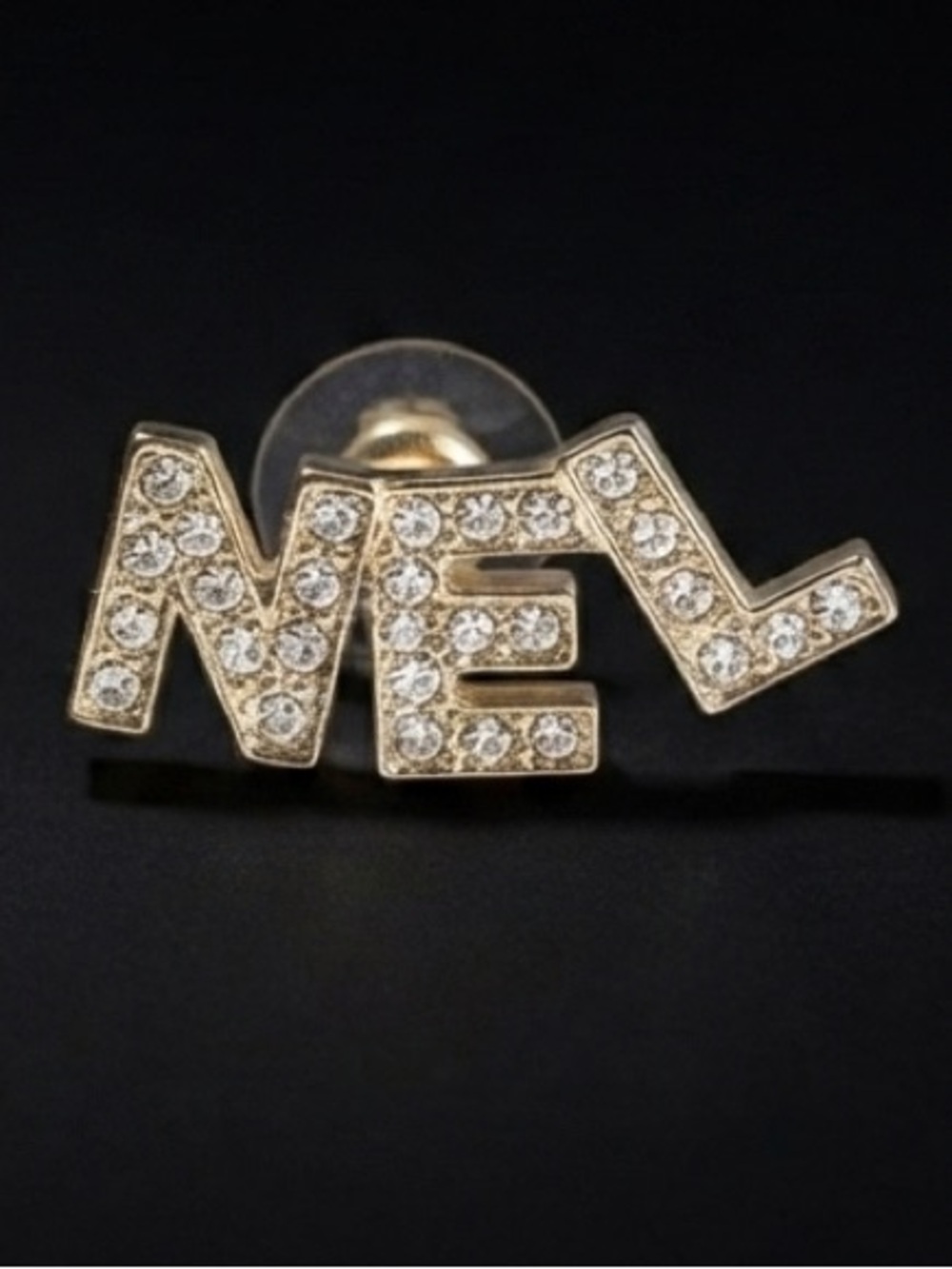 Gold Rhinestone/Crystal Lettered Stud Earrings - Picture 3 of 5